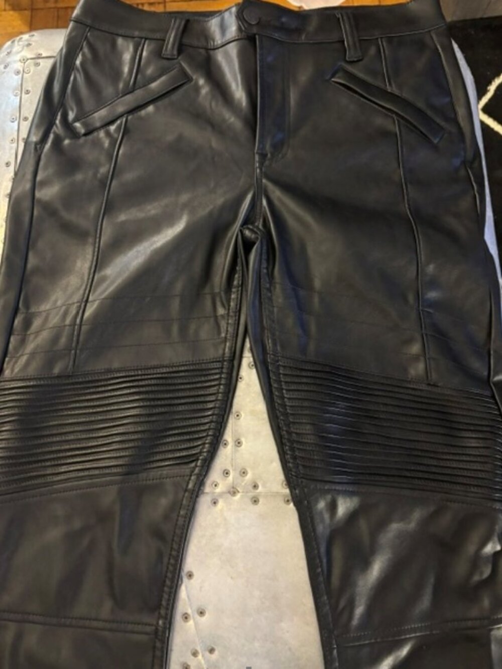 Size 10 Never Worn Faux Leather Moto Jeans/Pants
